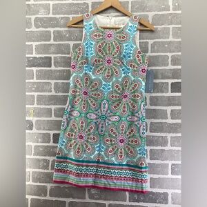 London Times blue and pink mandala print sleeveless dress size 4 new